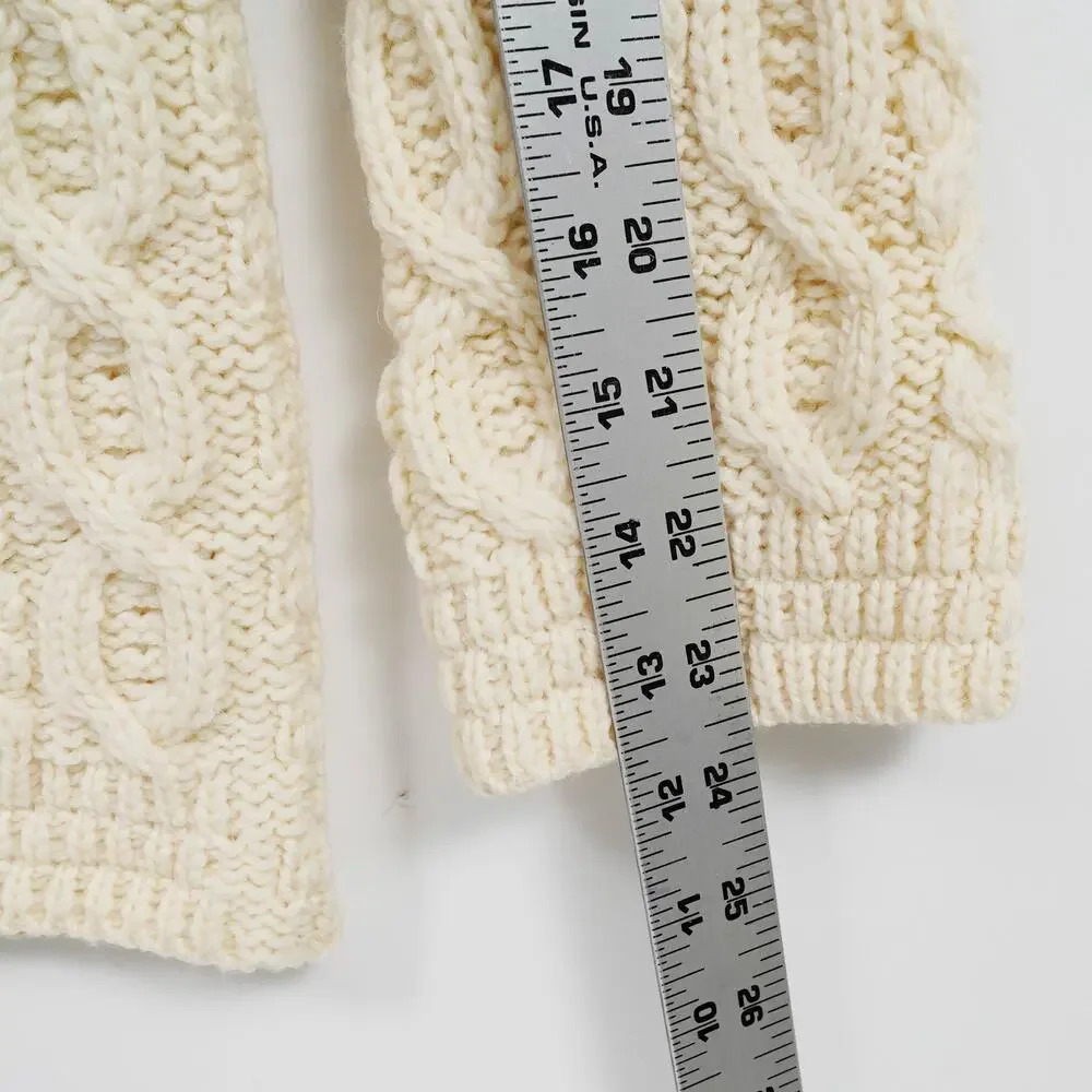 Kilronan Knitwear Ireland Merino Wool Aran Cable Cardigan Cream Size S